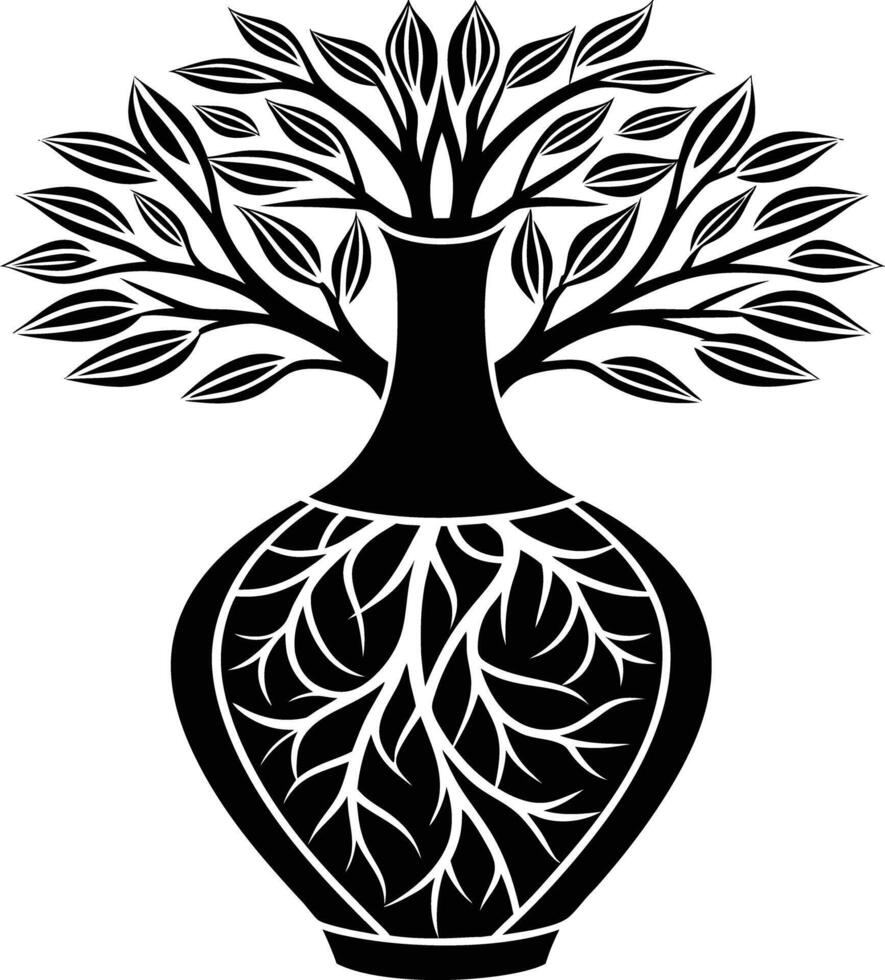tree in vase illustration. tree, plant, vase, decoration, nature, green, home, background,flowerpot vector
