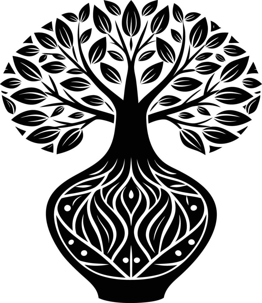 tree in vase illustration. tree, plant, vase, decoration, nature, green, home, background,flowerpot vector