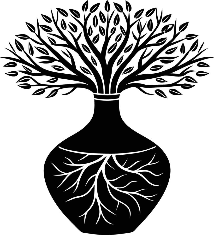 tree in vase illustration. tree, plant, vase, decoration, nature, green, home, background,flowerpot vector