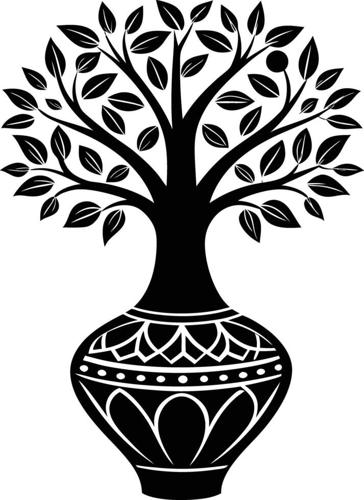 tree in vase illustration. tree, plant, vase, decoration, nature, green, home, background,flowerpot vector