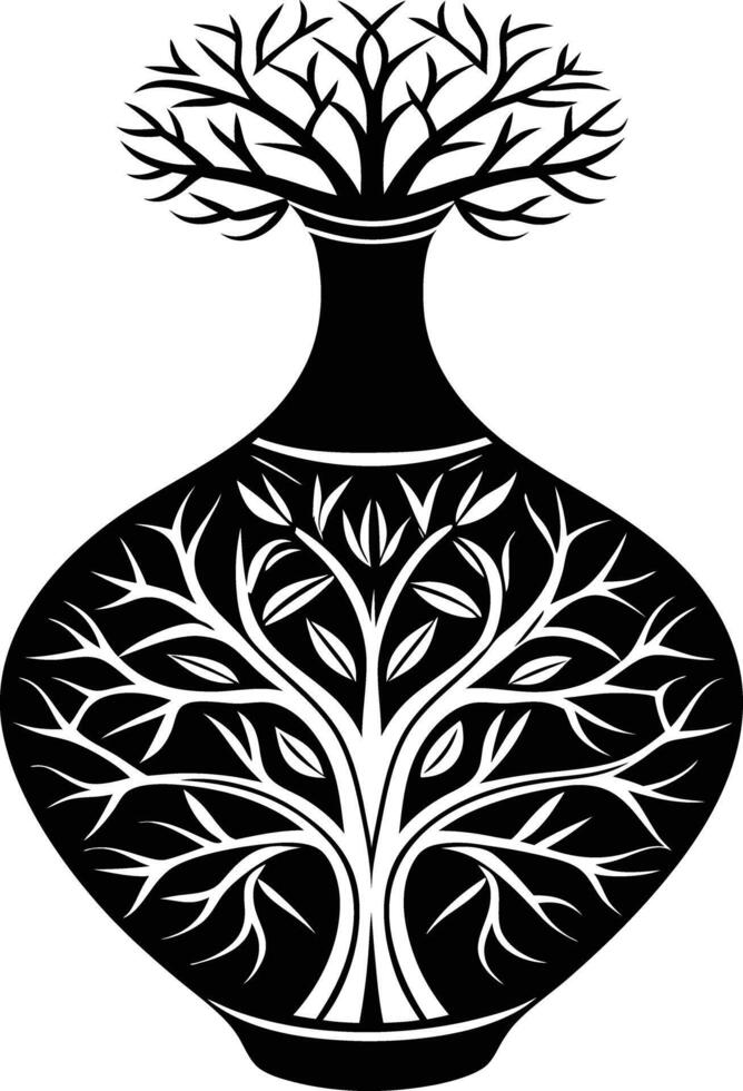 tree in vase illustration. tree, plant, vase, decoration, nature, green, home, background,flowerpot vector