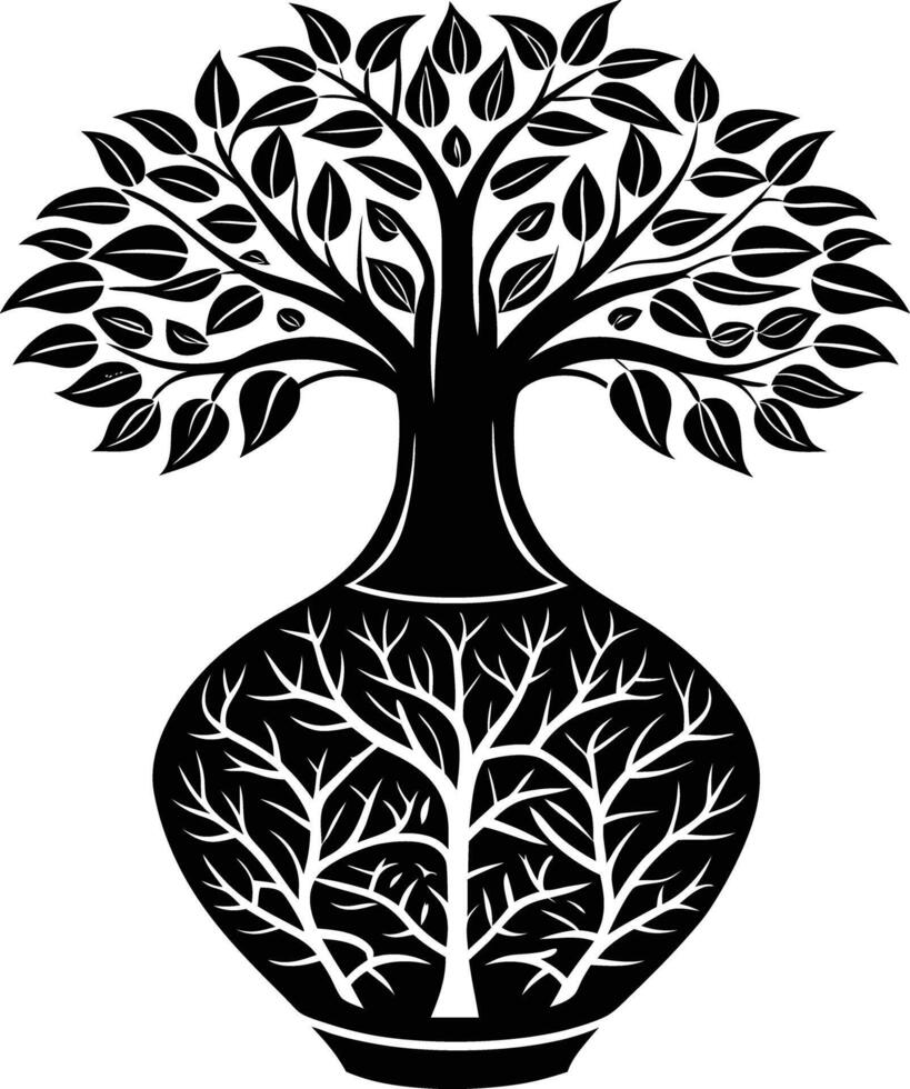 tree in vase illustration. tree, plant, vase, decoration, nature, green, home, background,flowerpot vector