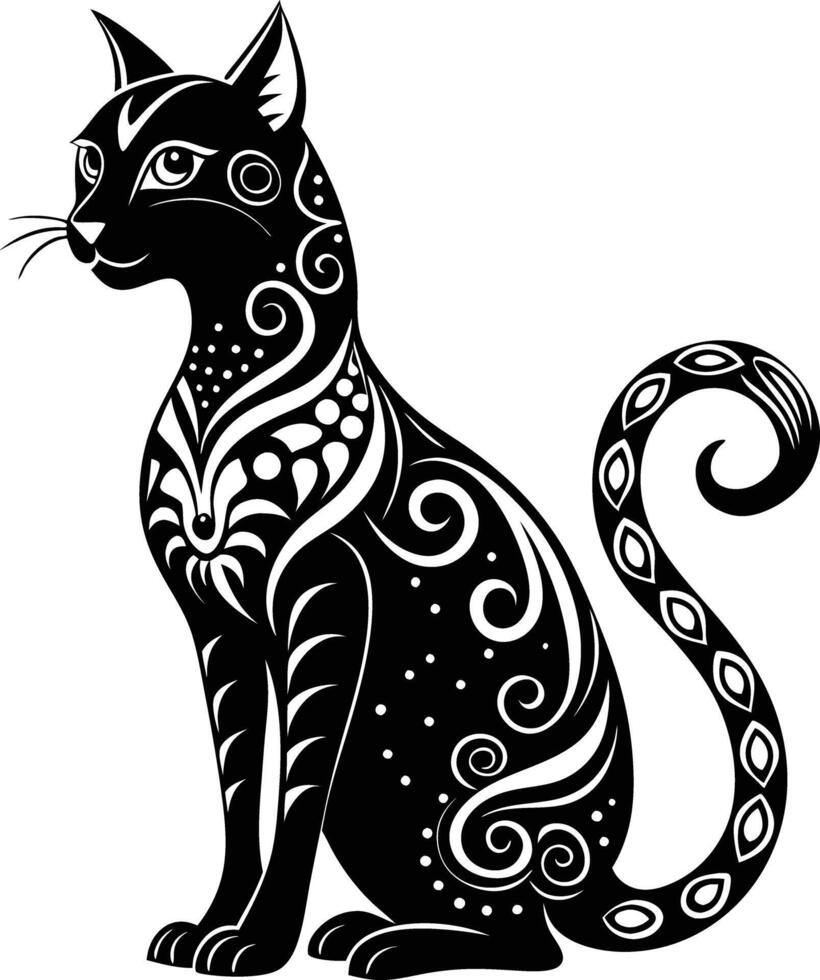 decorative cat illustration black and white. pets, shorthair, tail, red, purebred, british, posing, paw, vector