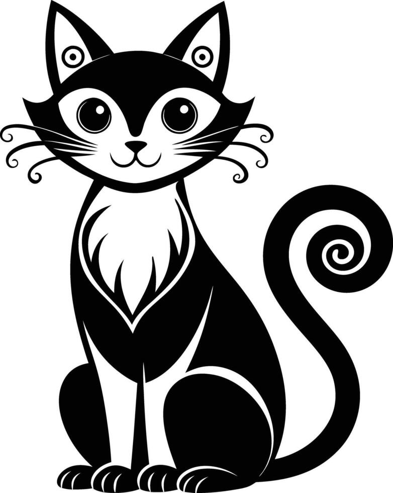 decorative cat illustration black and white. pets, shorthair, tail, red, purebred, british, posing, paw, vector