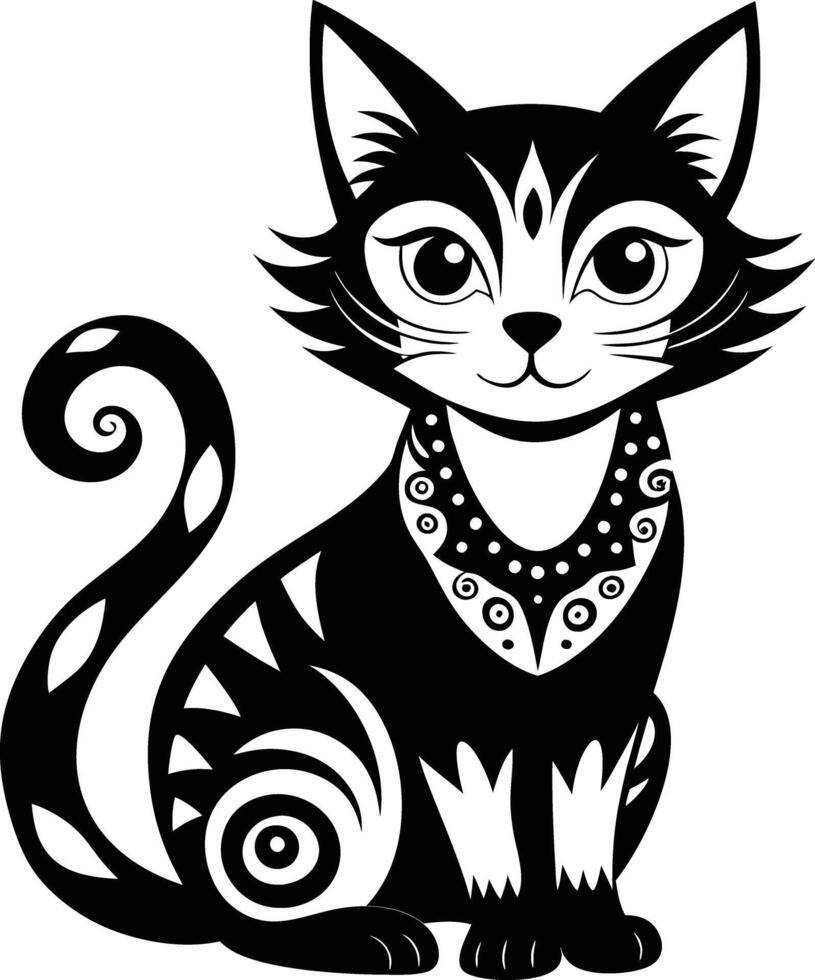 decorative cat illustration black and white. pets, shorthair, tail, red, purebred, british, posing, paw, vector