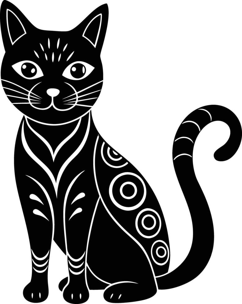 decorative cat illustration black and white. pets, shorthair, tail, red, purebred, british, posing, paw, vector