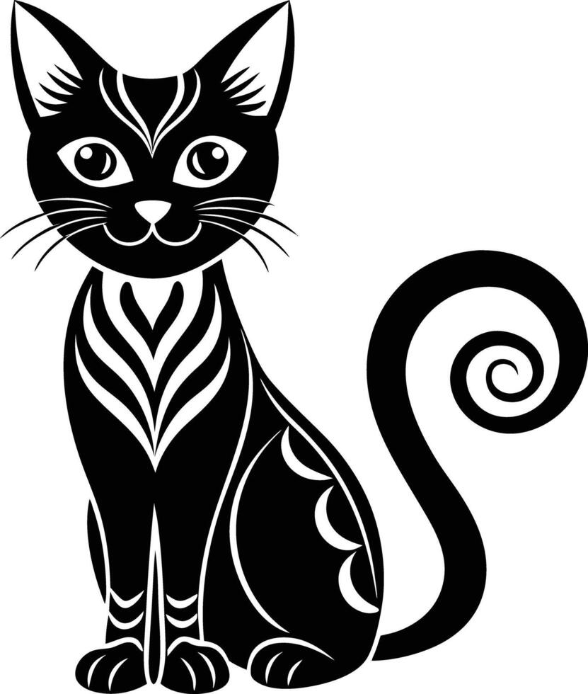 decorative cat illustration black and white. pets, shorthair, tail, red, purebred, british, posing, paw, vector