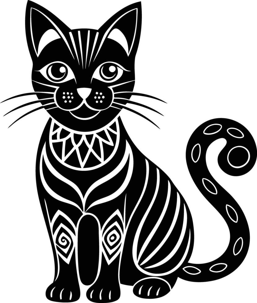 decorative cat illustration black and white. pets, shorthair, tail, red, purebred, british, posing, paw, vector