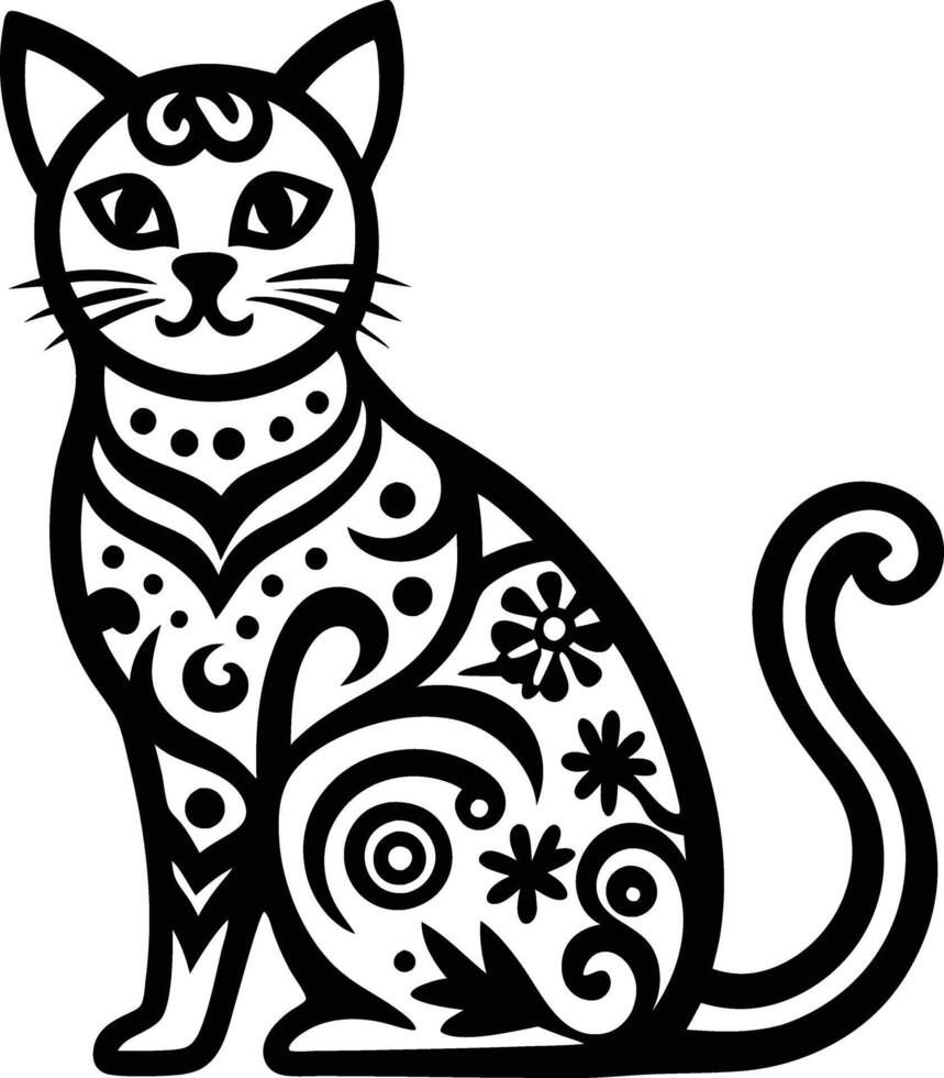 decorative cat line art illustration black and white. pets, shorthair, tail, red, purebred, british, posing, paw, vector