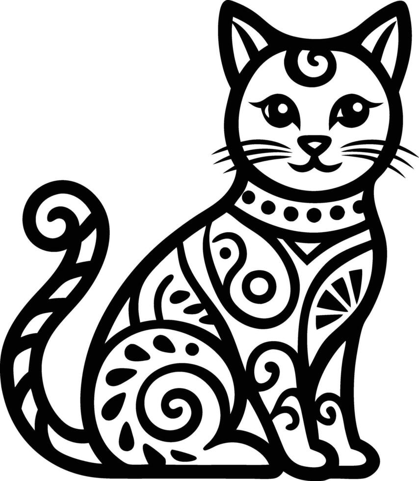 decorative cat line art illustration black and white. pets, shorthair, tail, red, purebred, british, posing, paw, vector