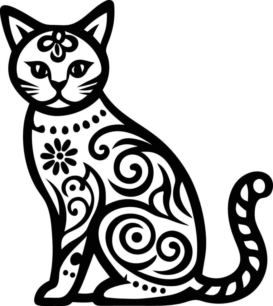 decorative cat line art illustration black and white. pets, shorthair, tail, red, purebred, british, posing, paw, vector