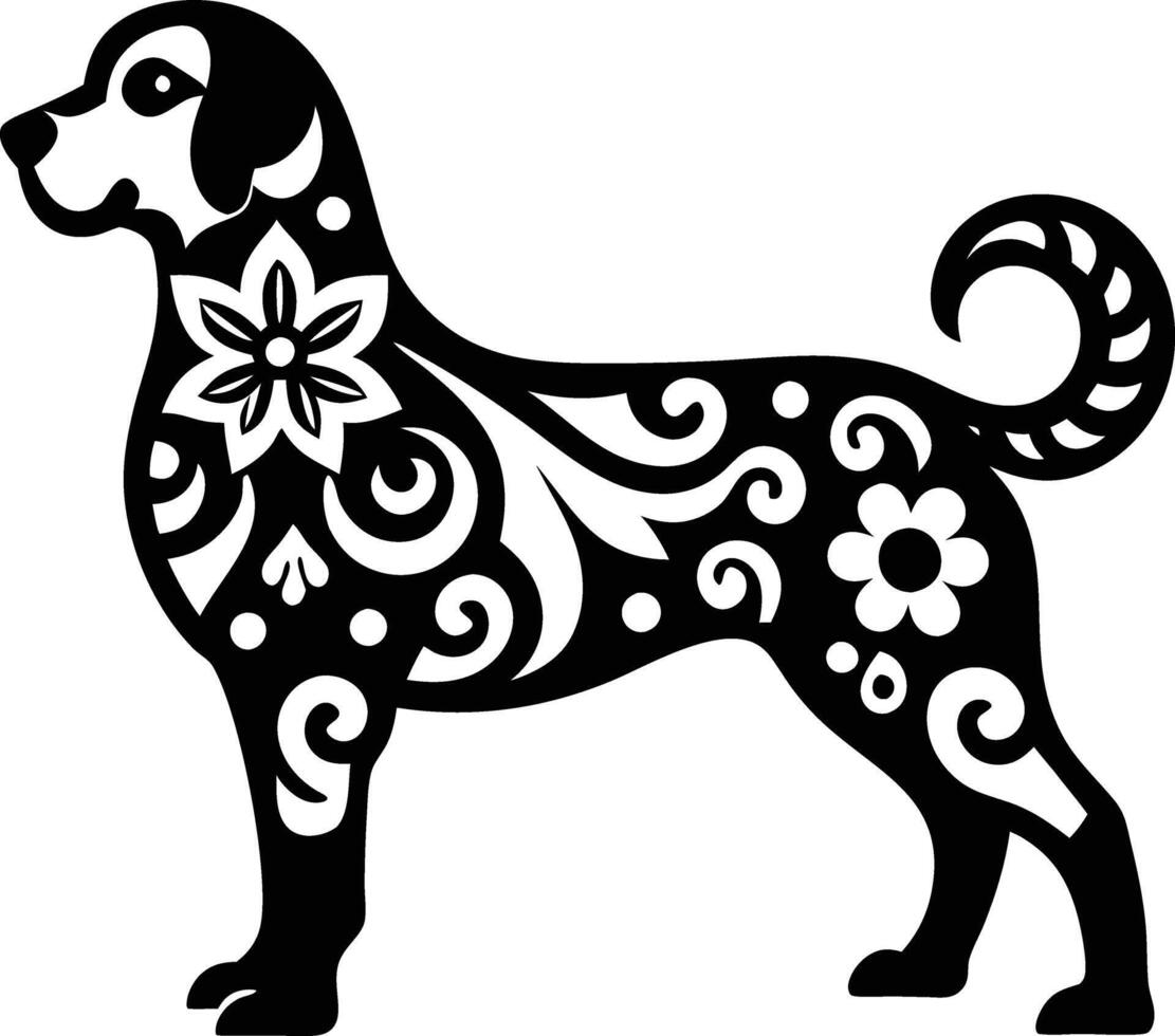 decorative dog line art illustration. puppy, doggy, purebred, mammal,domestic animal, carnivore, pet, cute, adorable, vector