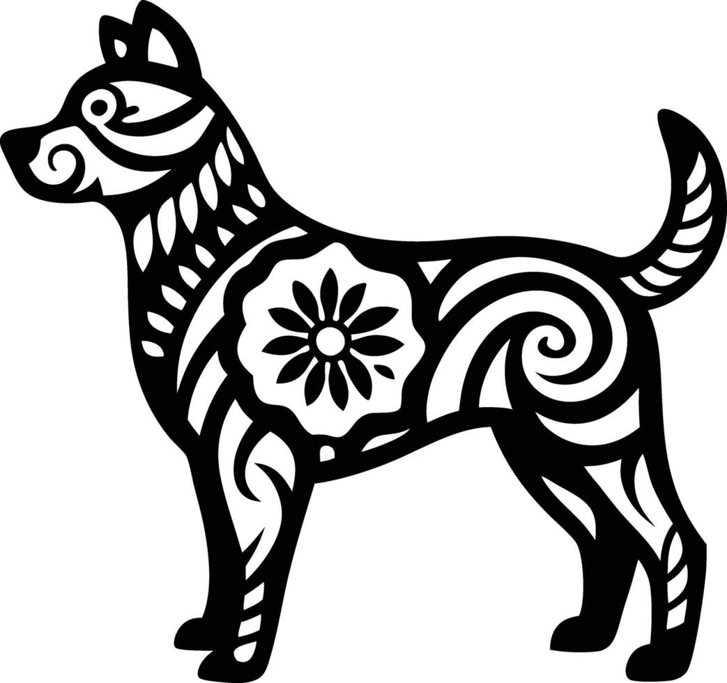 decorative dog line art illustration. puppy, doggy, purebred, mammal,domestic animal, carnivore, pet, cute, adorable, vector