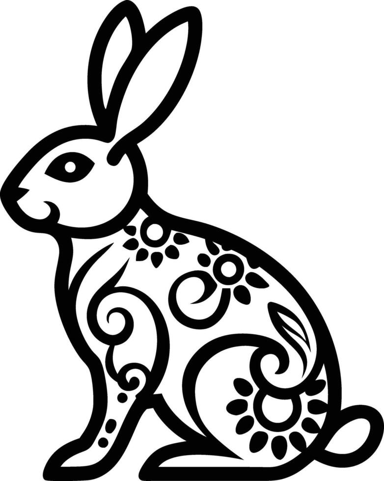decorative rabbit line art illustration. cute, animal, bunny, rabbit, easter, pet, domestic, fur, fluffy, adorable, vector