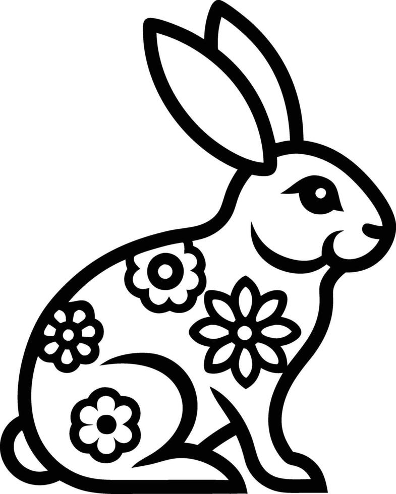 decorative rabbit line art illustration. cute, animal, bunny, rabbit, easter, pet, domestic, fur, fluffy, adorable, vector
