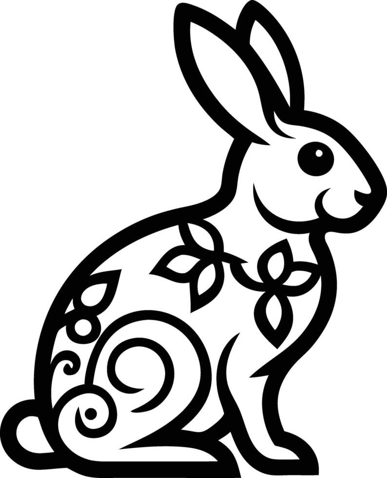 decorative rabbit line art illustration. cute, animal, bunny, rabbit, easter, pet, domestic, fur, fluffy, adorable, vector