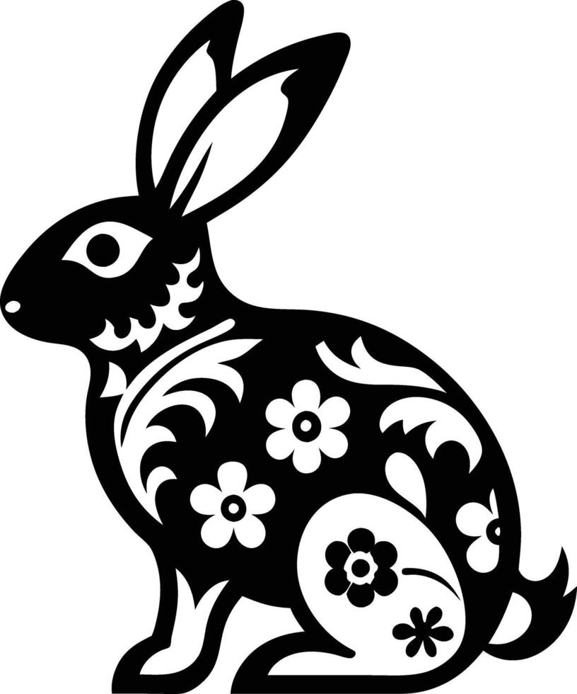 decorative rabbit line art illustration. cute, animal, bunny, rabbit, easter, pet, domestic, fur, fluffy, adorable, vector