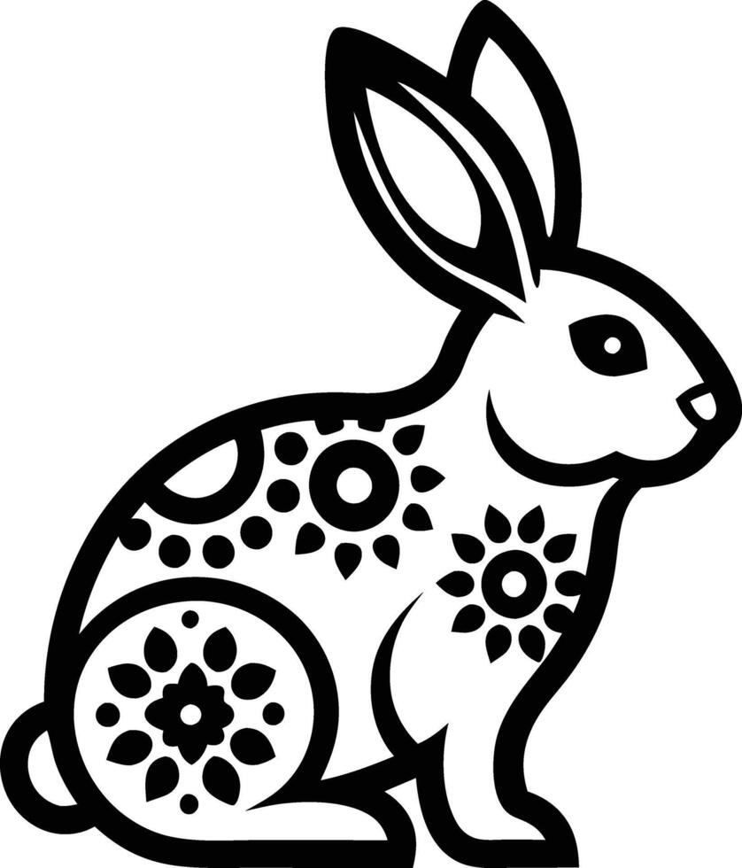 decorative rabbit line art illustration. cute, animal, bunny, rabbit, easter, pet, domestic, fur, fluffy, adorable, vector