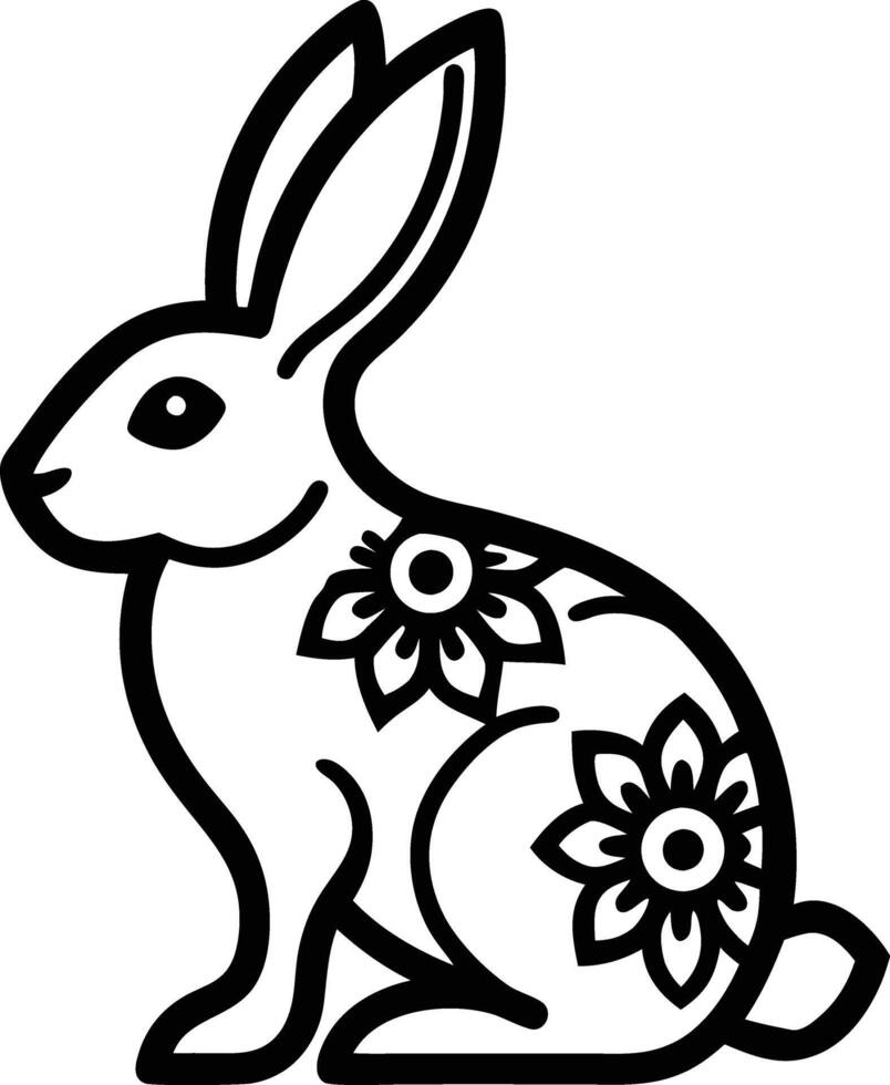 decorative rabbit line art illustration. cute, animal, bunny, rabbit, easter, pet, domestic, fur, fluffy, adorable, vector