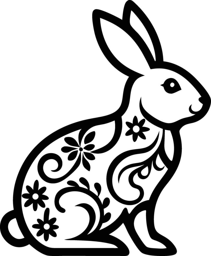 decorative rabbit line art illustration. cute, animal, bunny, rabbit, easter, pet, domestic, fur, fluffy, adorable, vector