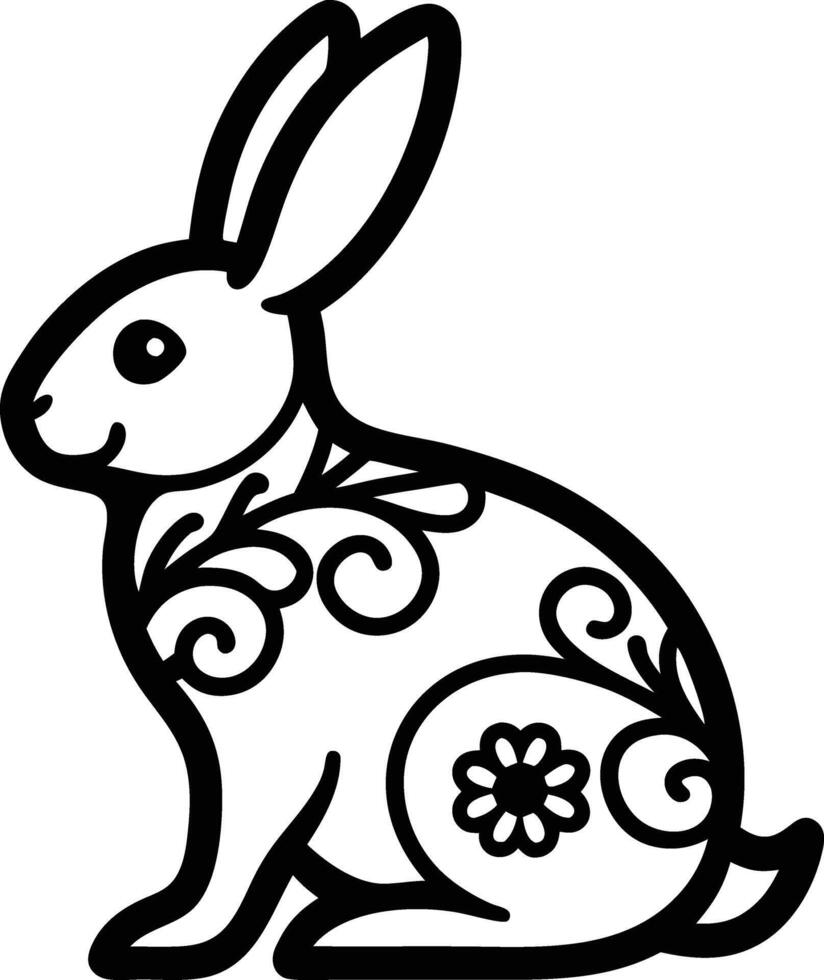 decorative rabbit line art illustration. cute, animal, bunny, rabbit, easter, pet, domestic, fur, fluffy, adorable, vector