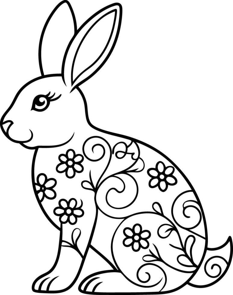 decorative rabbit line art illustration. cute, animal, bunny, rabbit, easter, pet, domestic, fur, fluffy, adorable, vector