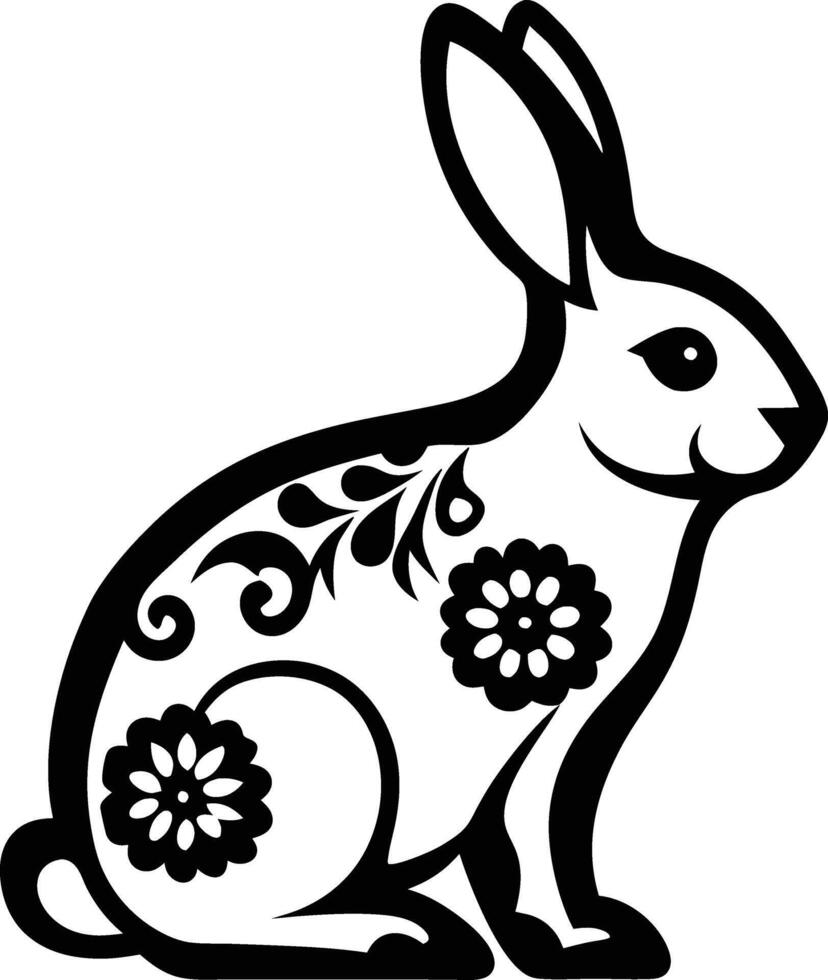 decorative rabbit line art illustration. cute, animal, bunny, rabbit, easter, pet, domestic, fur, fluffy, adorable, vector