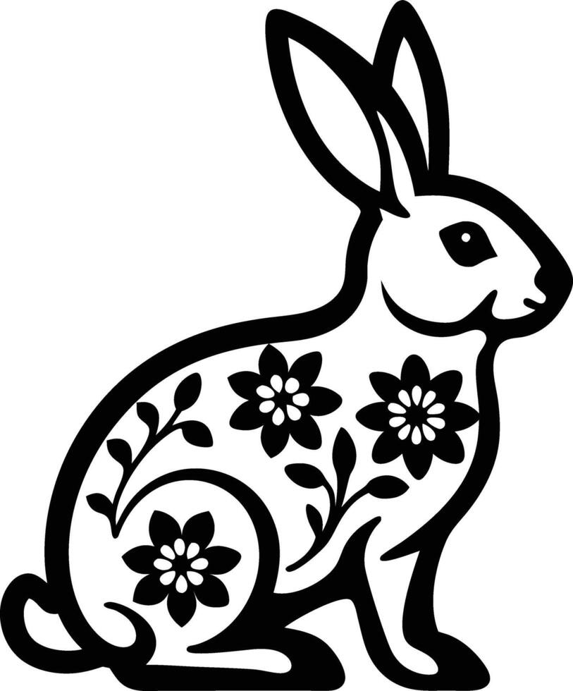 decorative rabbit line art illustration. cute, animal, bunny, rabbit, easter, pet, domestic, fur, fluffy, adorable, vector
