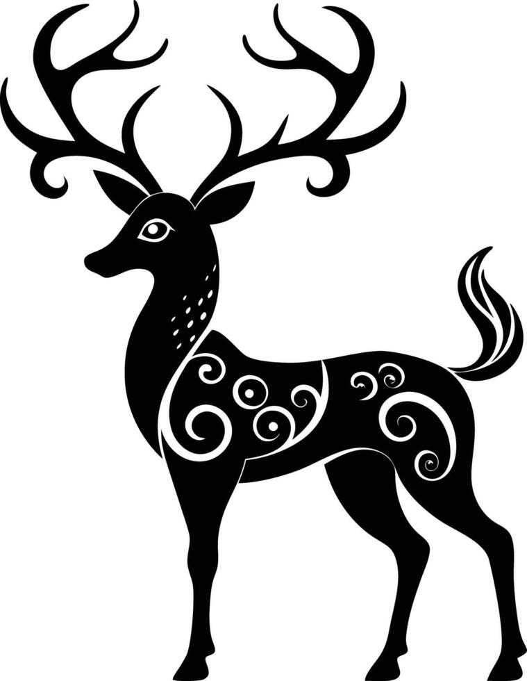 decorative deer illustration. wildlife, mammal, forest, buck, stag, male, background, antlers, fauna, brown, vector