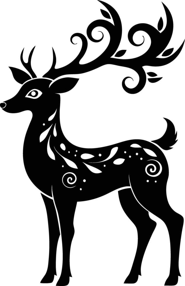 decorative deer illustration. wildlife, mammal, forest, buck, stag, male, background, antlers, fauna, brown, vector