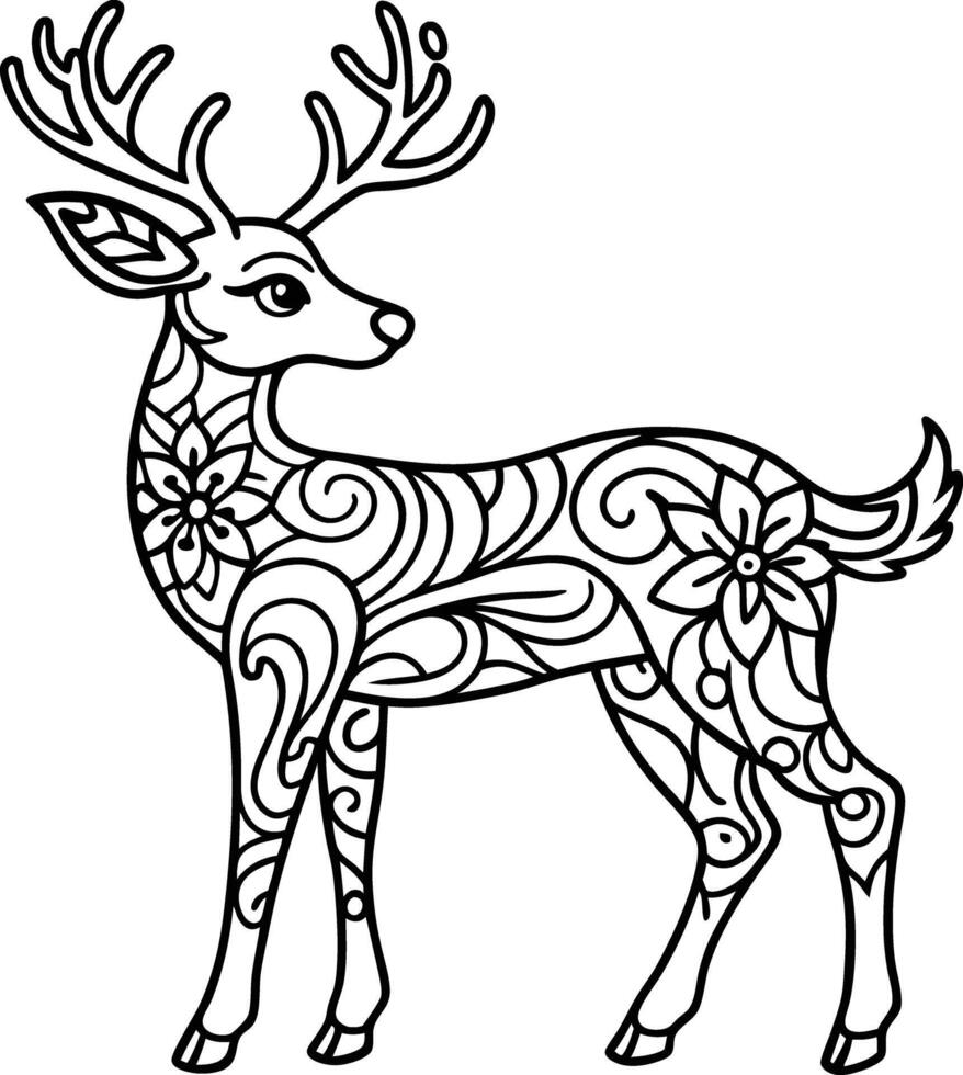 decorative deer illustration. wildlife, mammal, forest, buck, stag, male, background, antlers, fauna, brown, vector