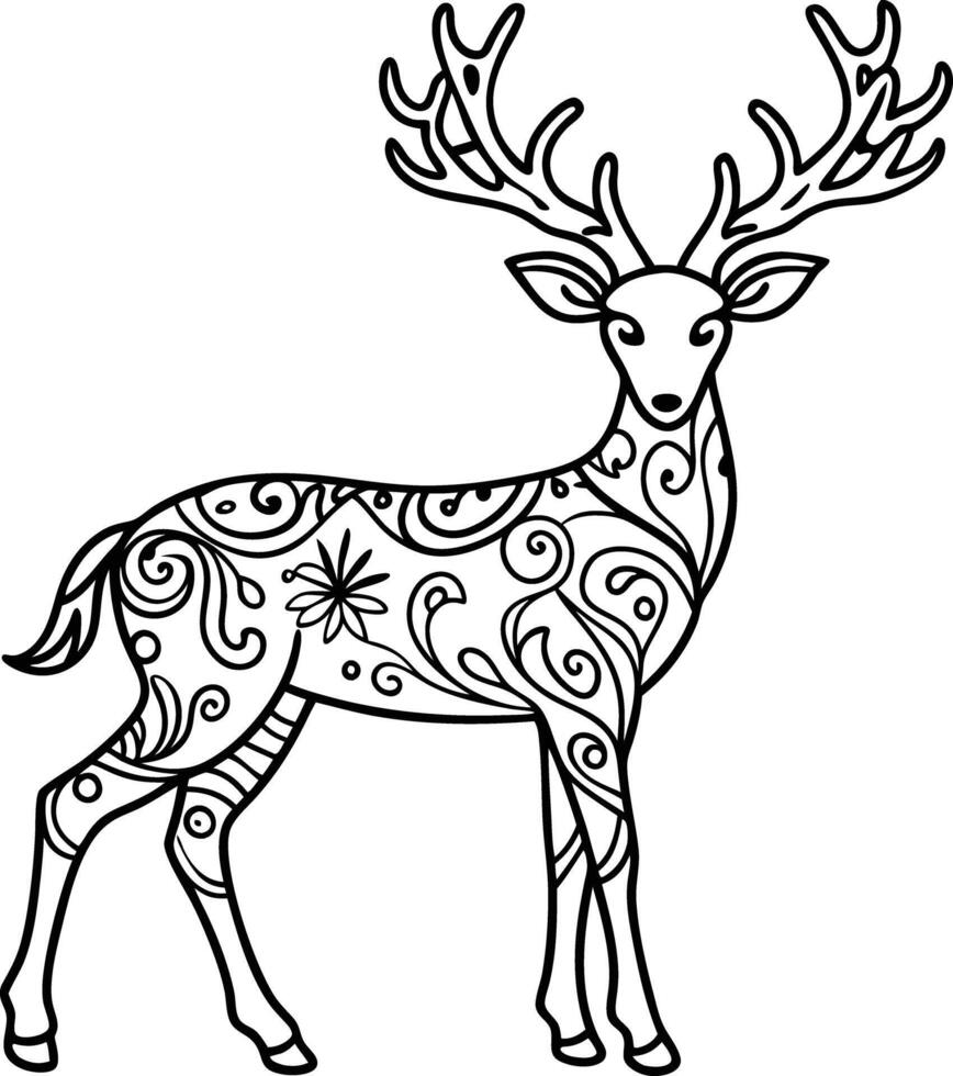 decorative deer illustration. wildlife, mammal, forest, buck, stag, male, background, antlers, fauna, brown, vector