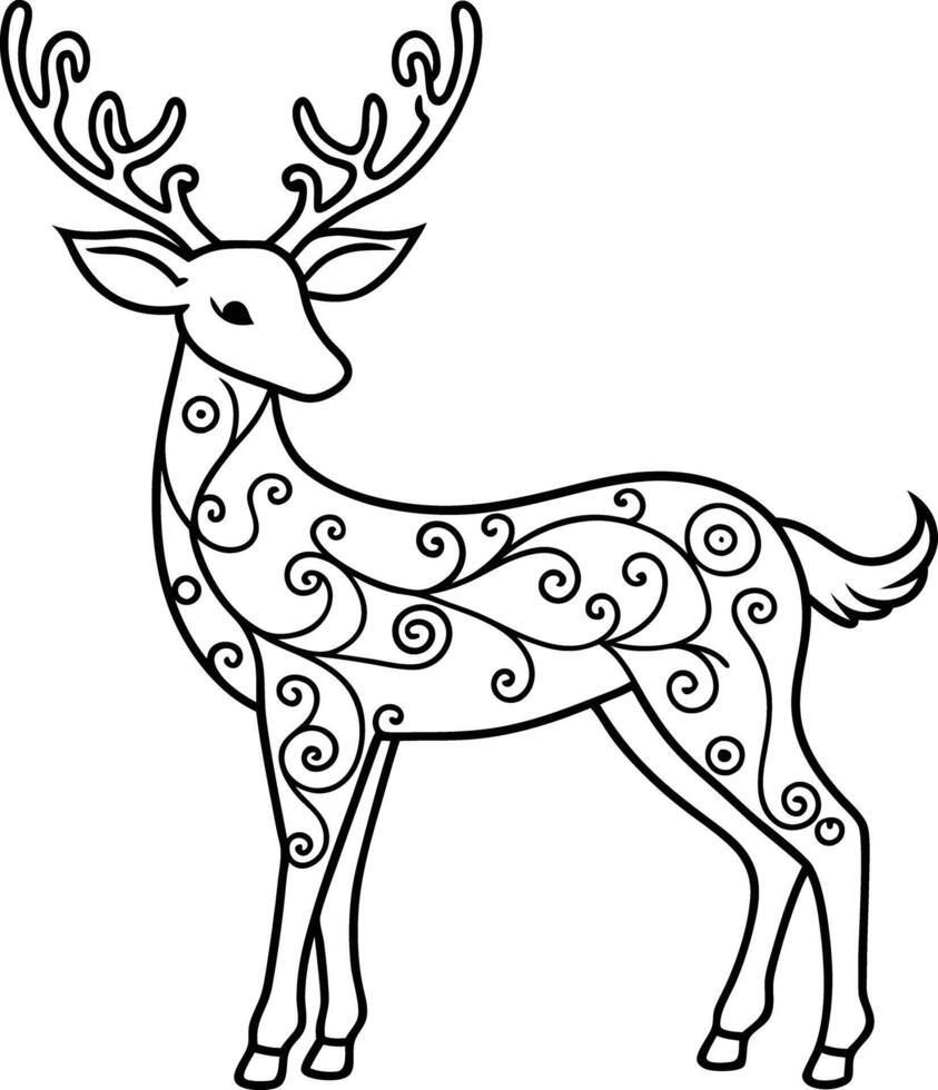 decorative deer illustration. wildlife, mammal, forest, buck, stag, male, background, antlers, fauna, brown, vector