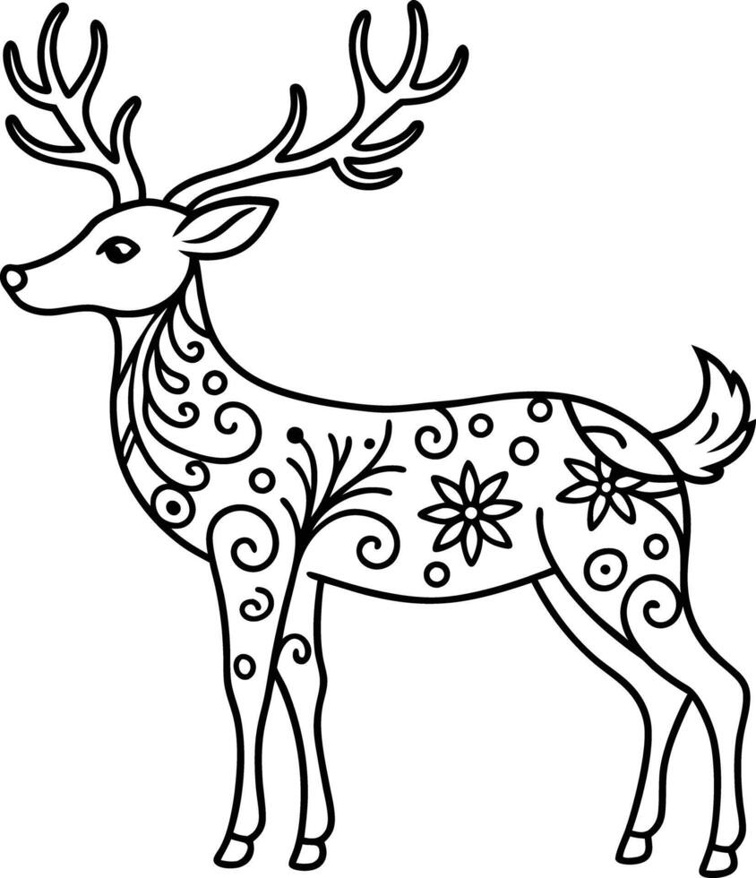 decorative deer illustration. wildlife, mammal, forest, buck, stag, male, background, antlers, fauna, brown, vector