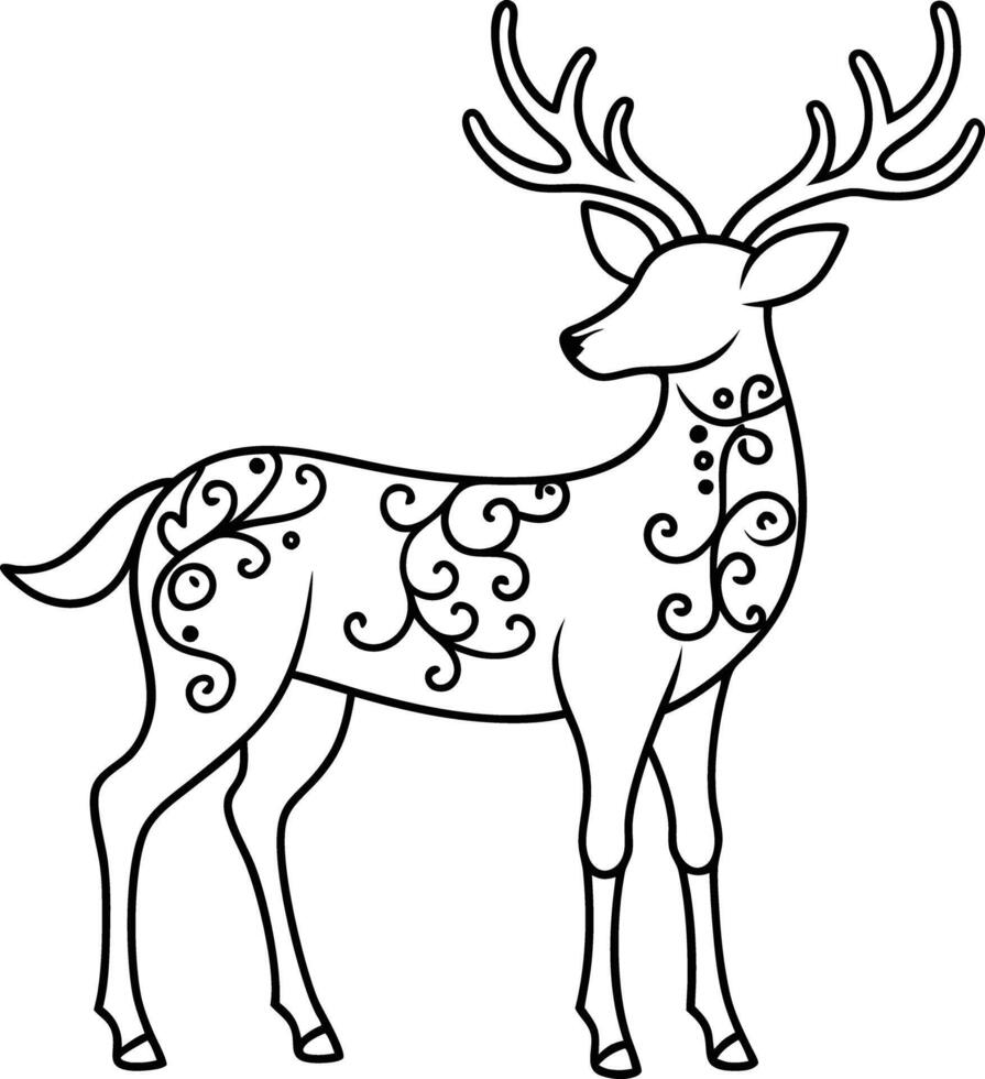 decorative deer illustration. wildlife, mammal, forest, buck, stag, male, background, antlers, fauna, brown, vector