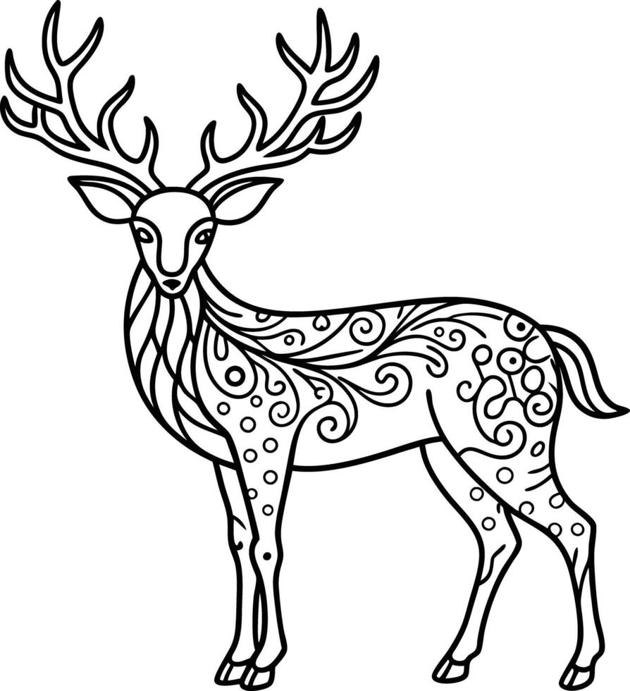 decorative deer illustration. wildlife, mammal, forest, buck, stag, male, background, antlers, fauna, brown, vector