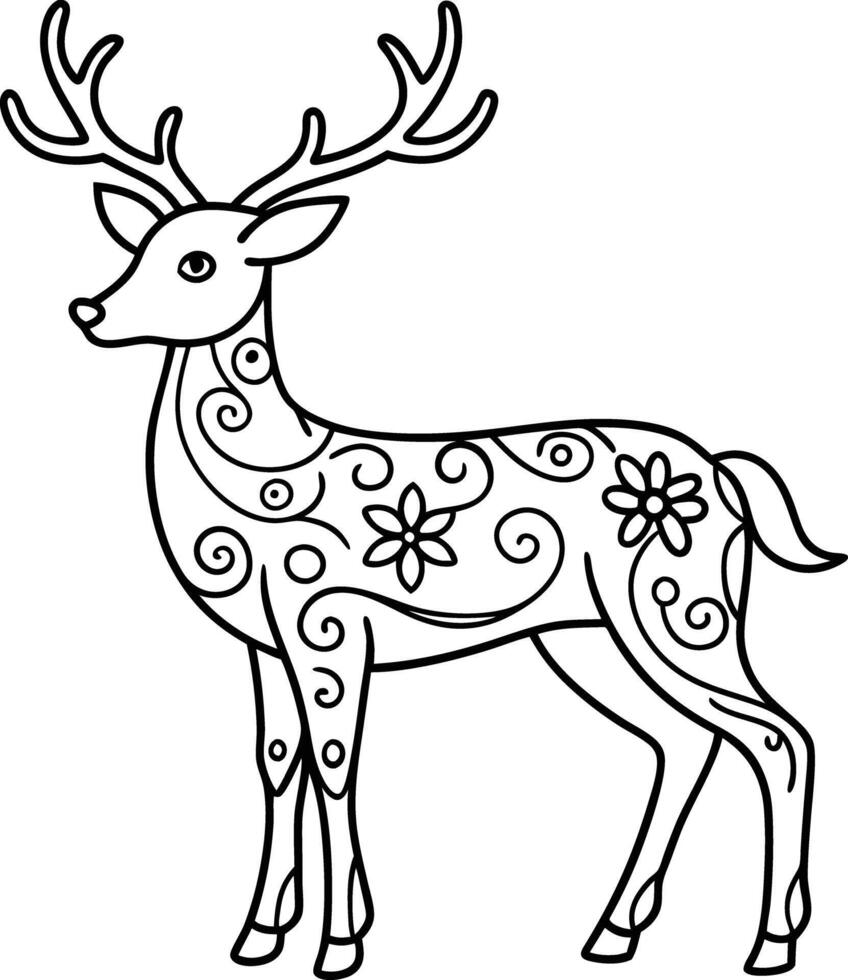 decorative deer illustration. wildlife, mammal, forest, buck, stag, male, background, antlers, fauna, brown, vector
