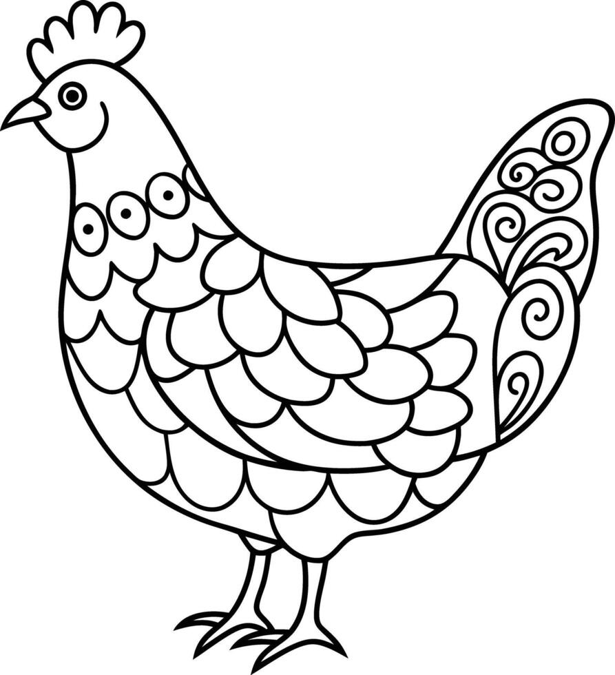 decorative hen line art illustration. hen, chicken, poultry, farm, nature, farming, animal, livestock vector