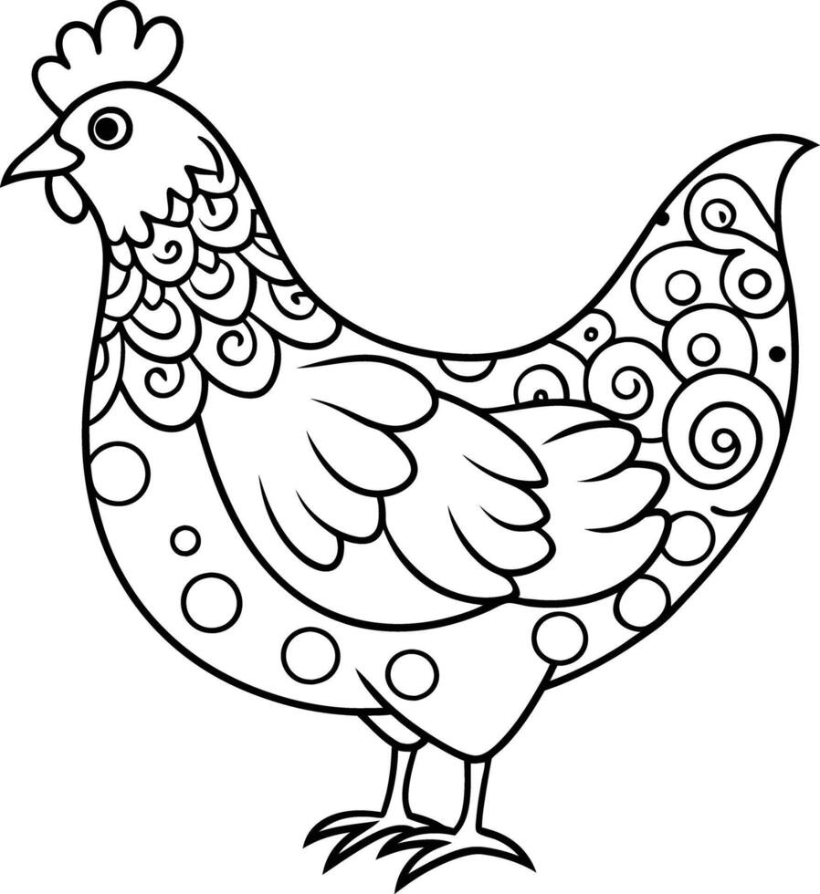 decorative hen line art illustration. hen, chicken, poultry, farm, nature, farming, animal, livestock vector