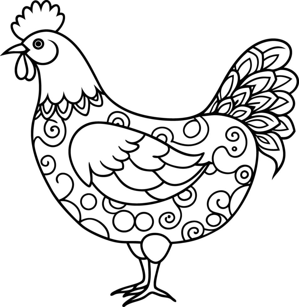 decorative hen line art illustration. hen, chicken, poultry, farm, nature, farming, animal, livestock vector
