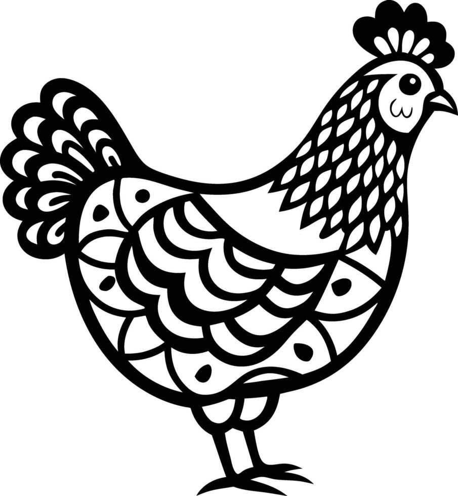 decorative hen line art illustration. hen, chicken, poultry, farm, nature, farming, animal, livestock vector