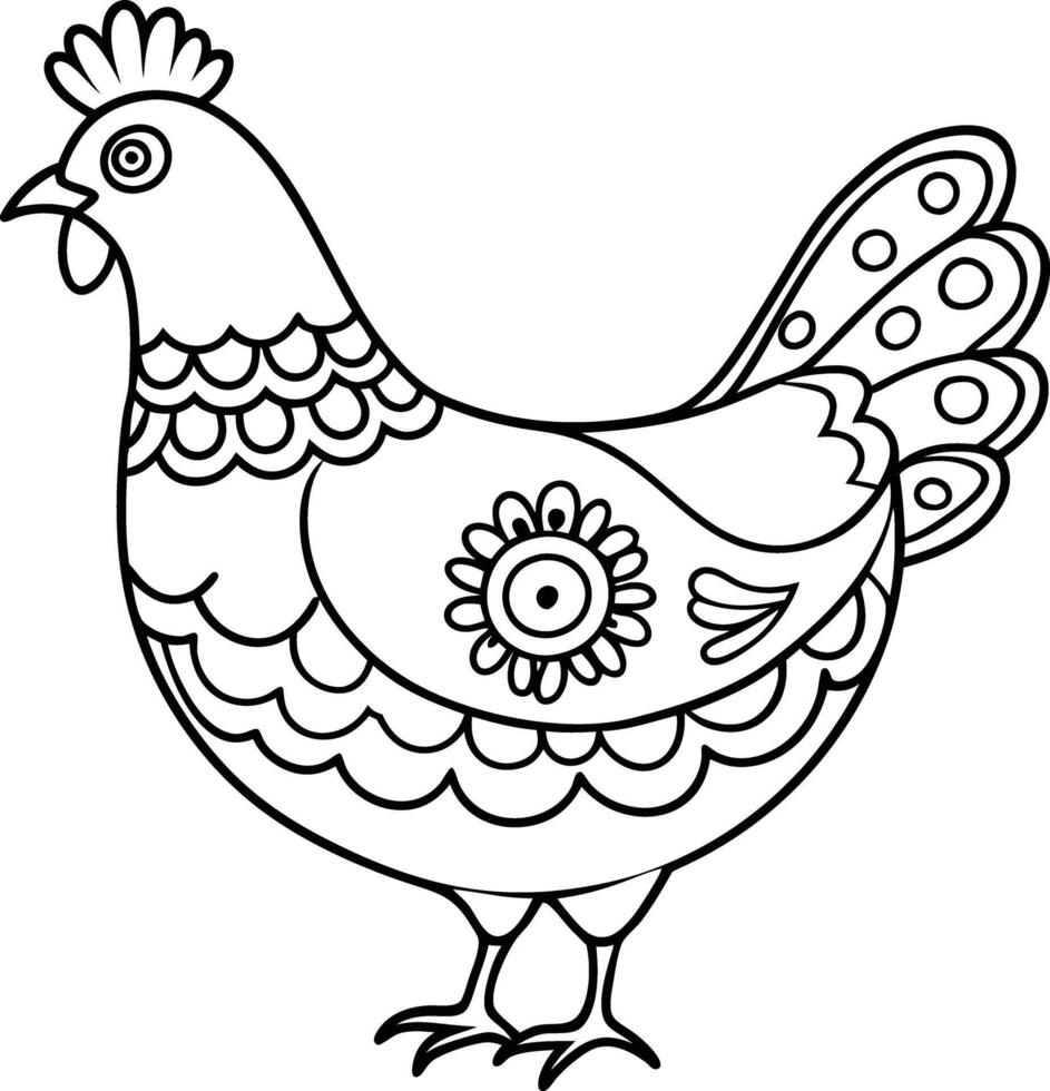 decorative hen line art illustration. hen, chicken, poultry, farm, nature, farming, animal, livestock vector