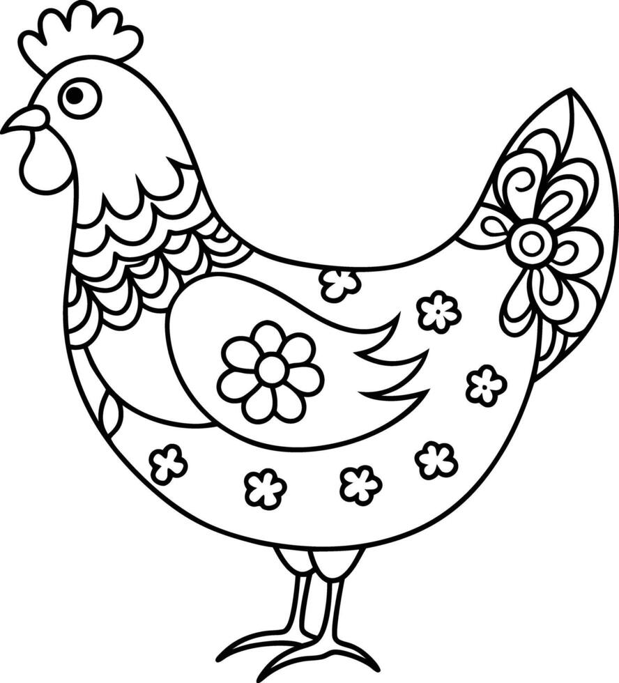 decorative hen line art illustration. hen, chicken, poultry, farm, nature, farming, animal, livestock vector