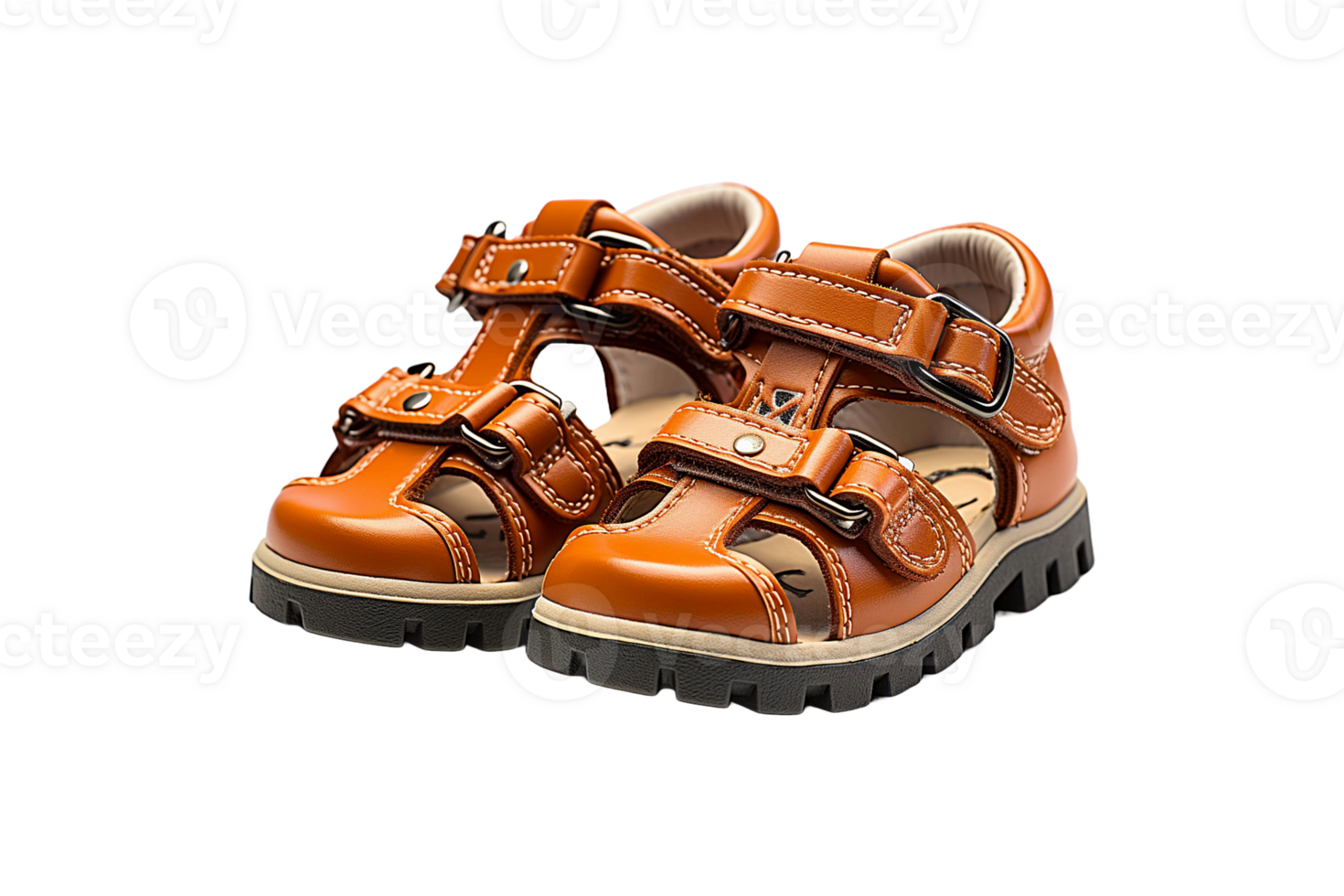 Children Leather Sandal isolated on transparent background. png