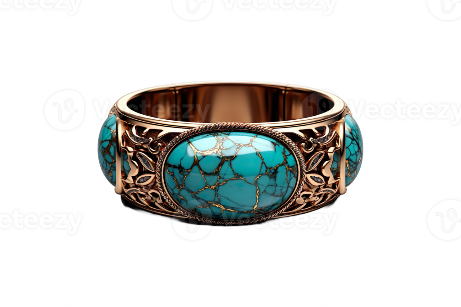 Copper Turquoise Ring isolated on transparent background. png