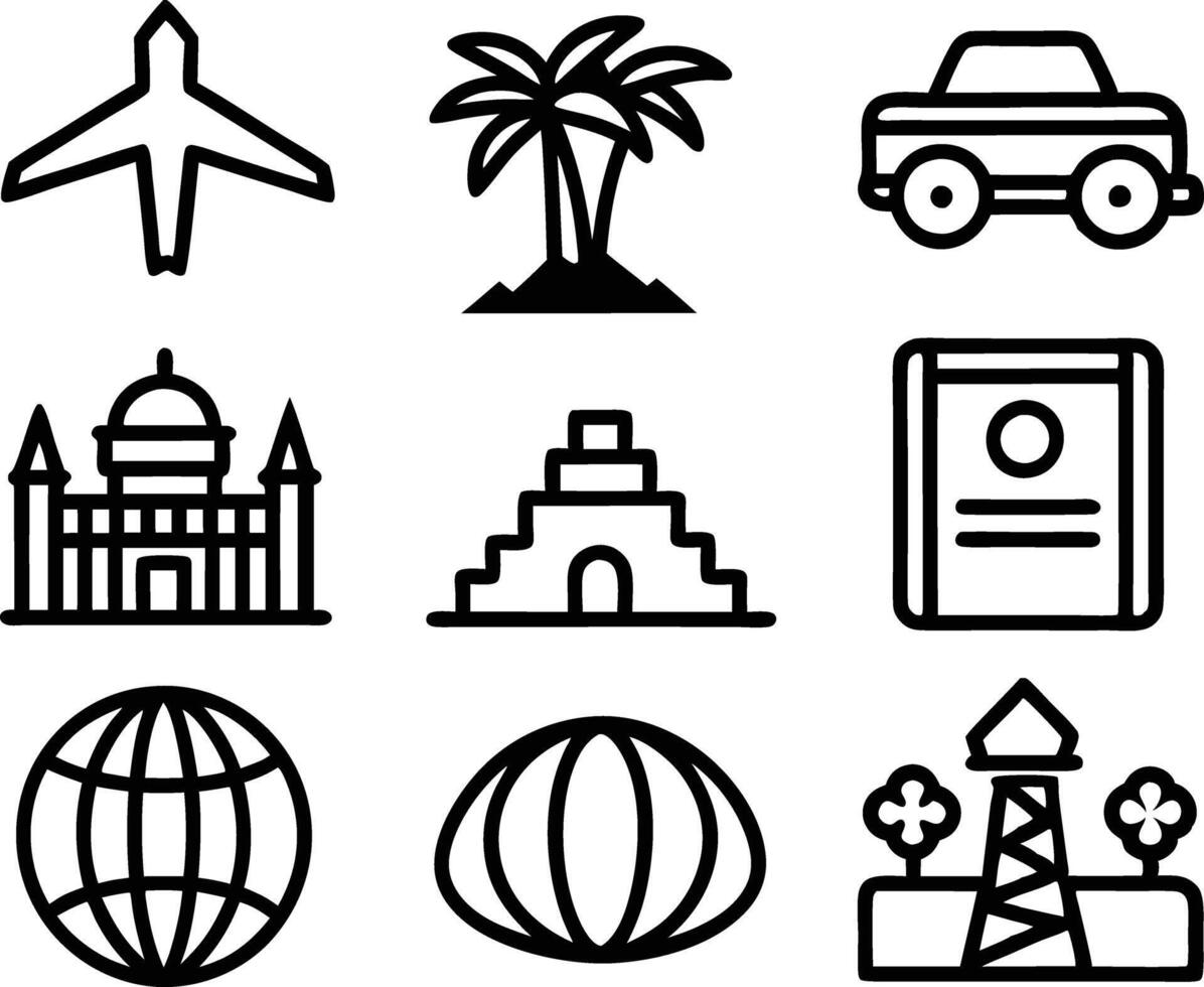 set of travel and tourism icon illustration travel, journey, tourism, adventure, summer, holiday, trip vector