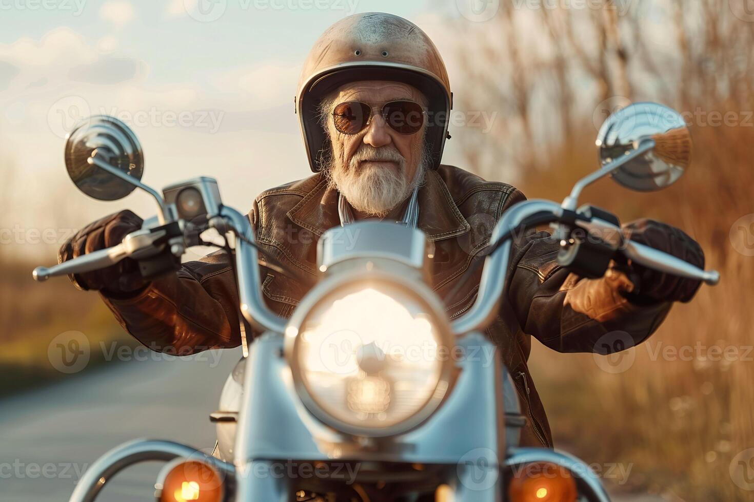 Senior Biker on Motorcycle photo