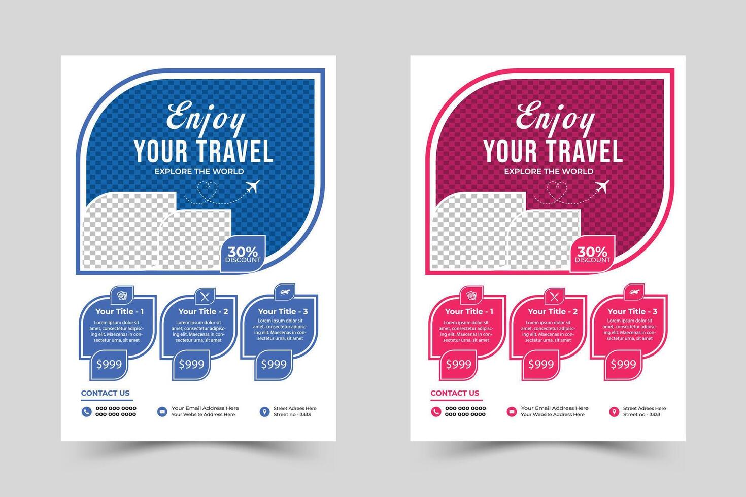 Travel Vacation Tour Agency Flyer Template Design. vector