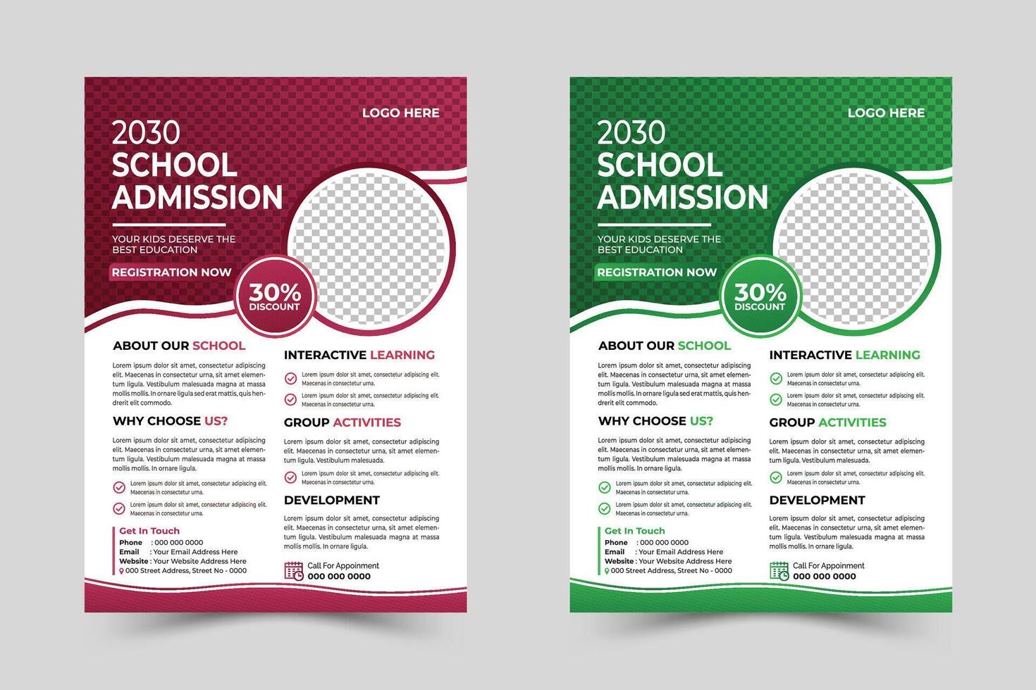 kids school admission flyer template design. Flyer brochure cover template for Kids back to school education admission layout design. vector