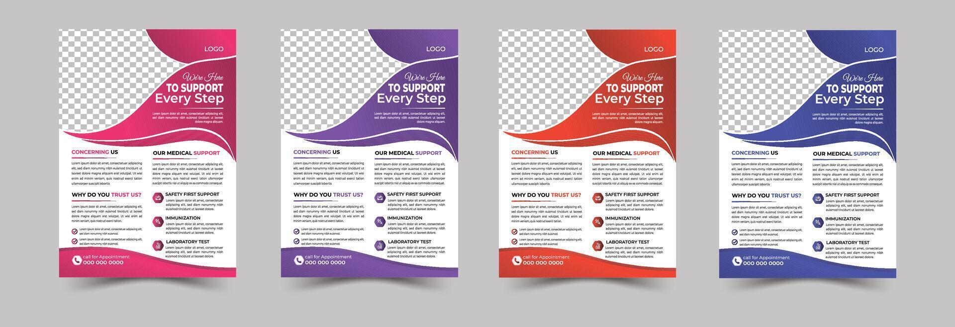 Corporate medical health care flyer template design and Dental care, clinical flyer template design. Healthcare hospital medical flyer design template vector